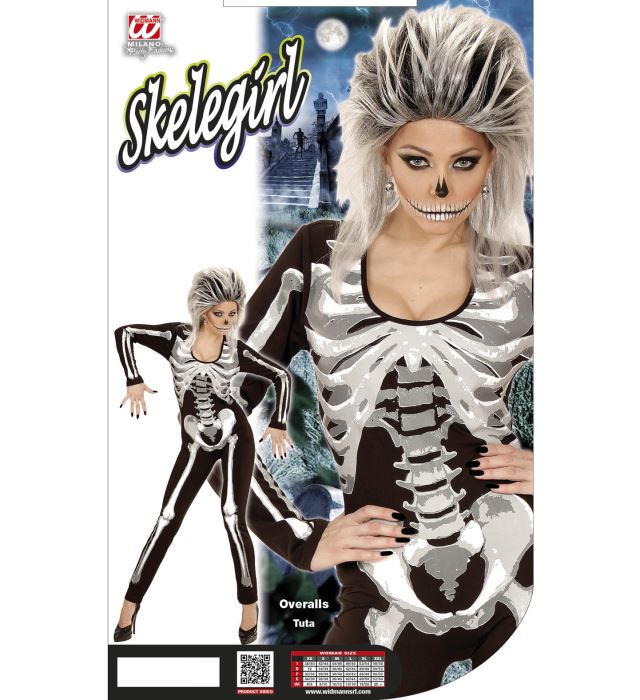 Skelegirl Overall Skelett-Kostüm in schwarz-weiß für Fasnacht und Karneval