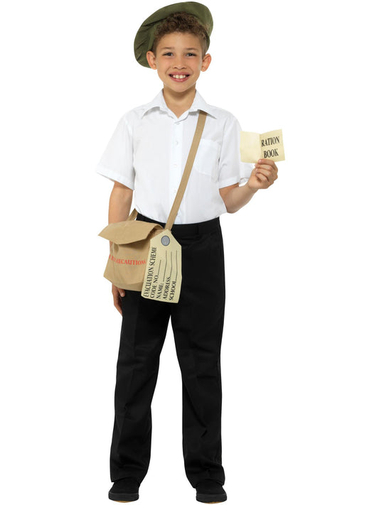 Smiffys WAR Evacuee Kostüm-Set Braun für Kinder mit Hut und Tasche – Produktansicht