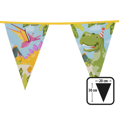 Boland Partydekoration Dino Party Wimpelkette 6 m mit Dinosaurier-Fahnen 30 x 20 cm