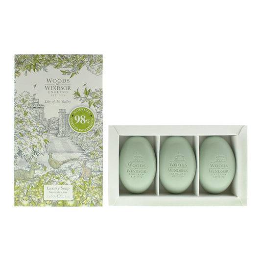 Woods Of Windsor Set Trio, Woods Of Windsor, Lily Of The Valley, Feuchtigkeitsspendend, Massage-Seifenstück, Sheabutter, 3 st