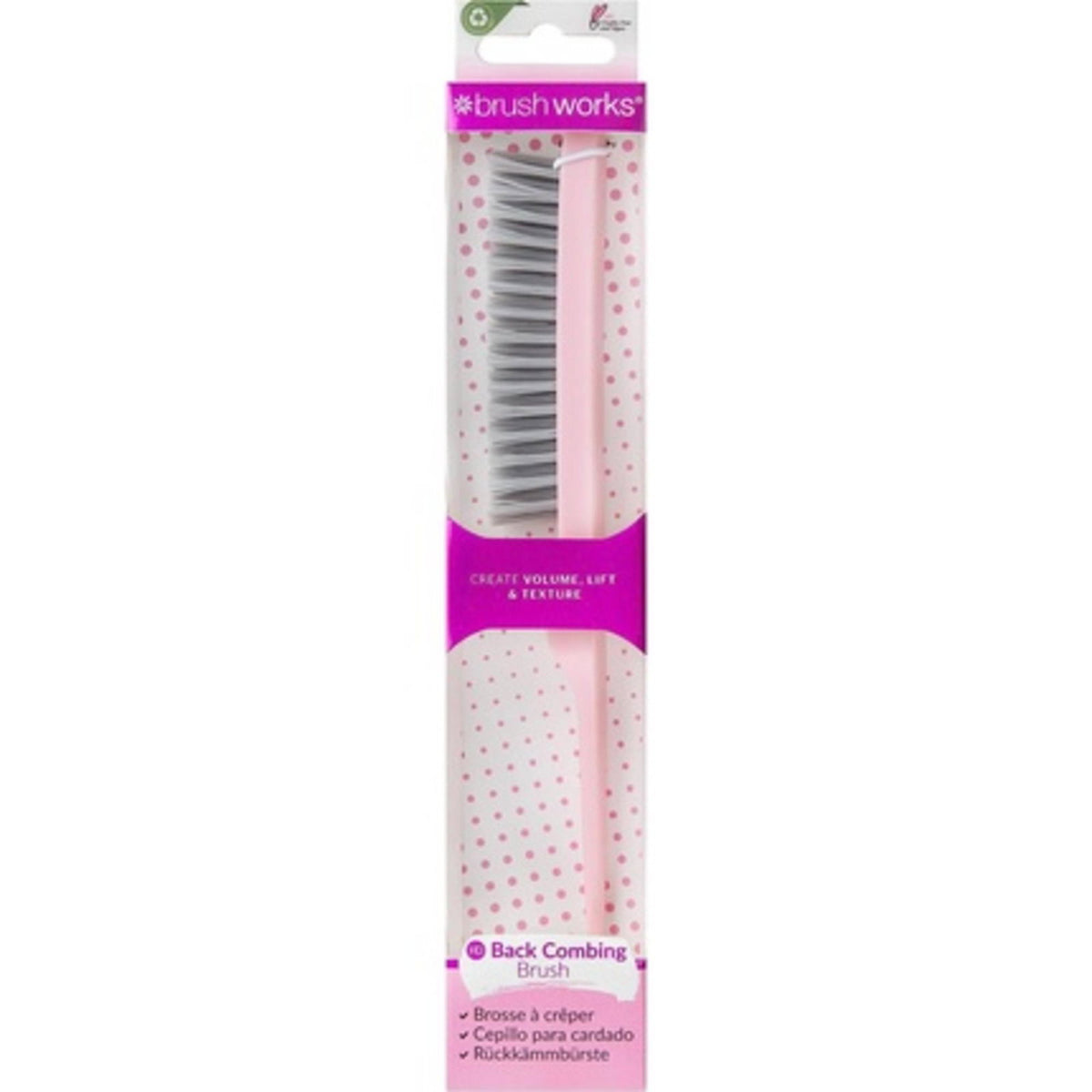 Brushworks, Brushworks, Back Comb Brush, Hair Brush, Pink, Volumising & Sleek Finish