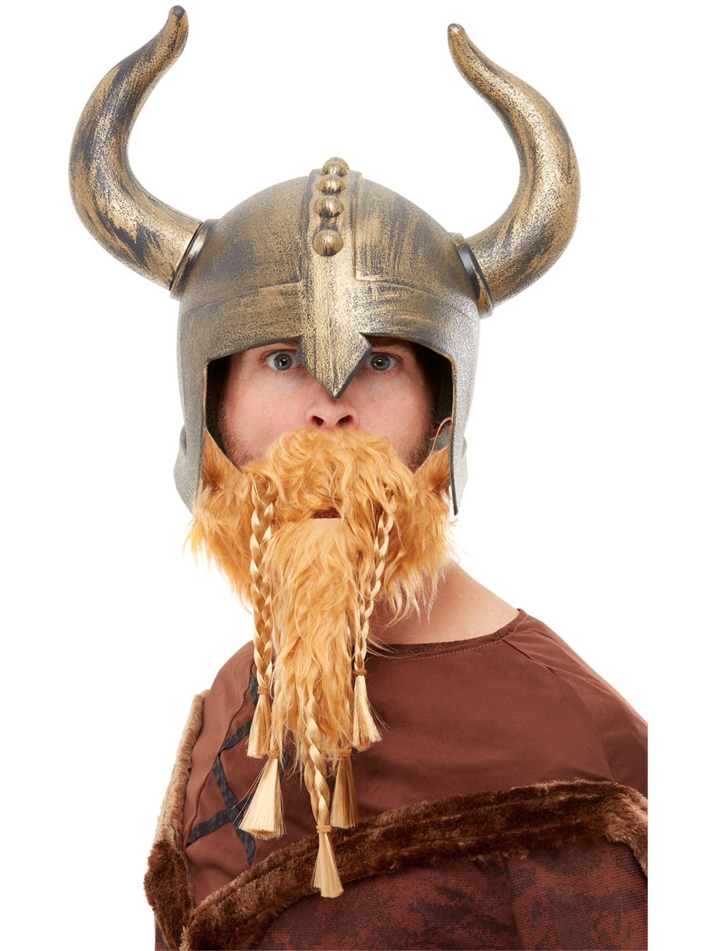 Smiffys goldfarbener Wikingerhelm mit Bart für Herren