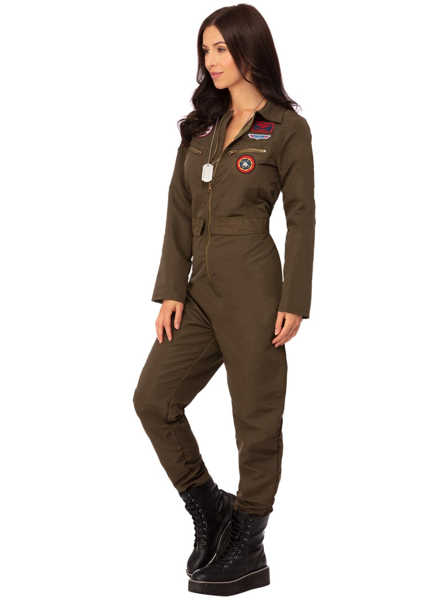 Smiffys TOPGUN Damenkostüm Overall Khaki – Seitenansicht