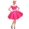 "50er JAHRE ROCK'N'ROLL MODE HOT PINK" (Kleid mit Petticoat, Gürtel, Haarband) – Vorderansicht