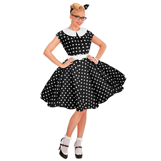 "50er JAHRE ROCK'N'ROLL MODE SCHWARZ" (Kleid mit Petticoat, Gürtel, Haarband) – Vorderansicht