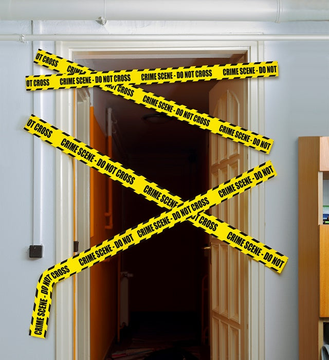 Schwarzes Absperrband mit gelbem Schriftzug Crime Scene Do Not Cross 7,20 Meter lang