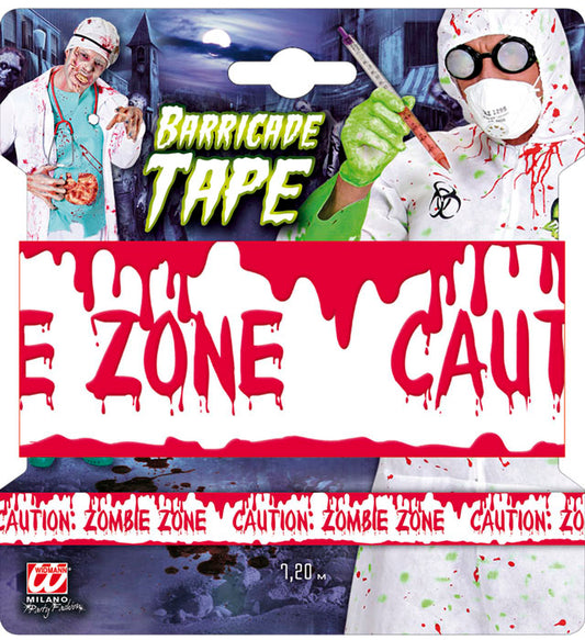 "ABSPERRBAND" CAUTION: ZOMBIE ZONE 7,20 m Rot
