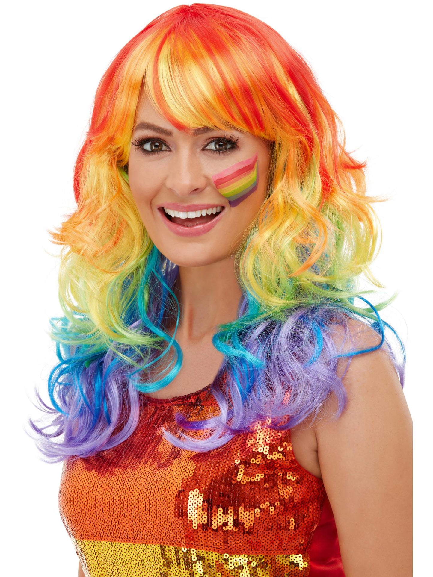 Smiffys GAYPRIDE mehrfarbige Regenbogen-Glamour-Perücke für Damen