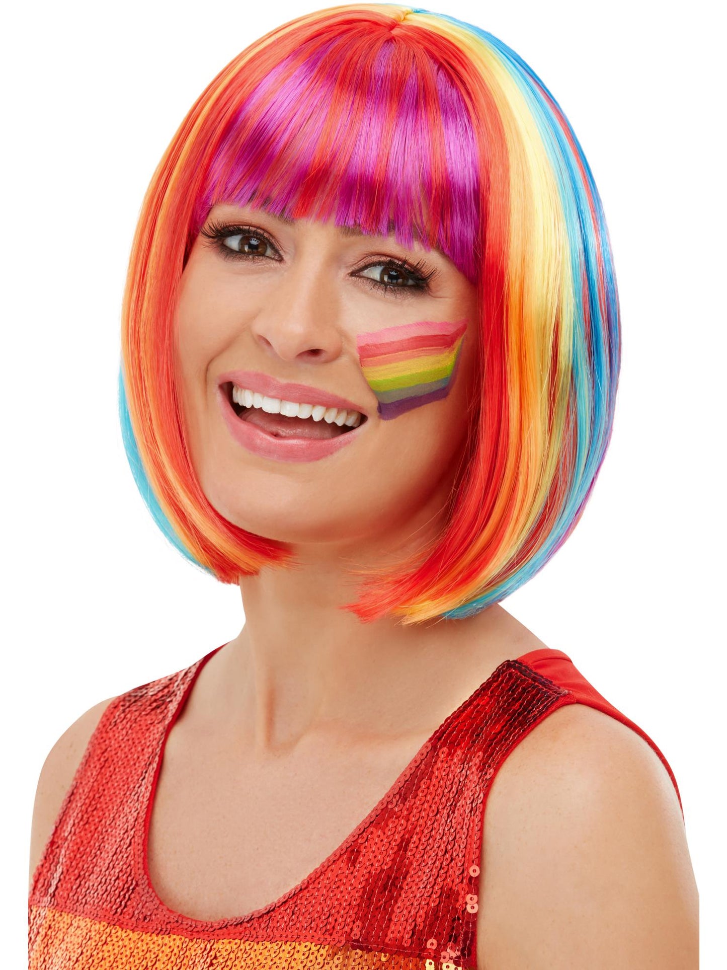 Smiffys GAYPRIDE mehrfarbige Regenbogen-Bob-Peruecke fuer Damen