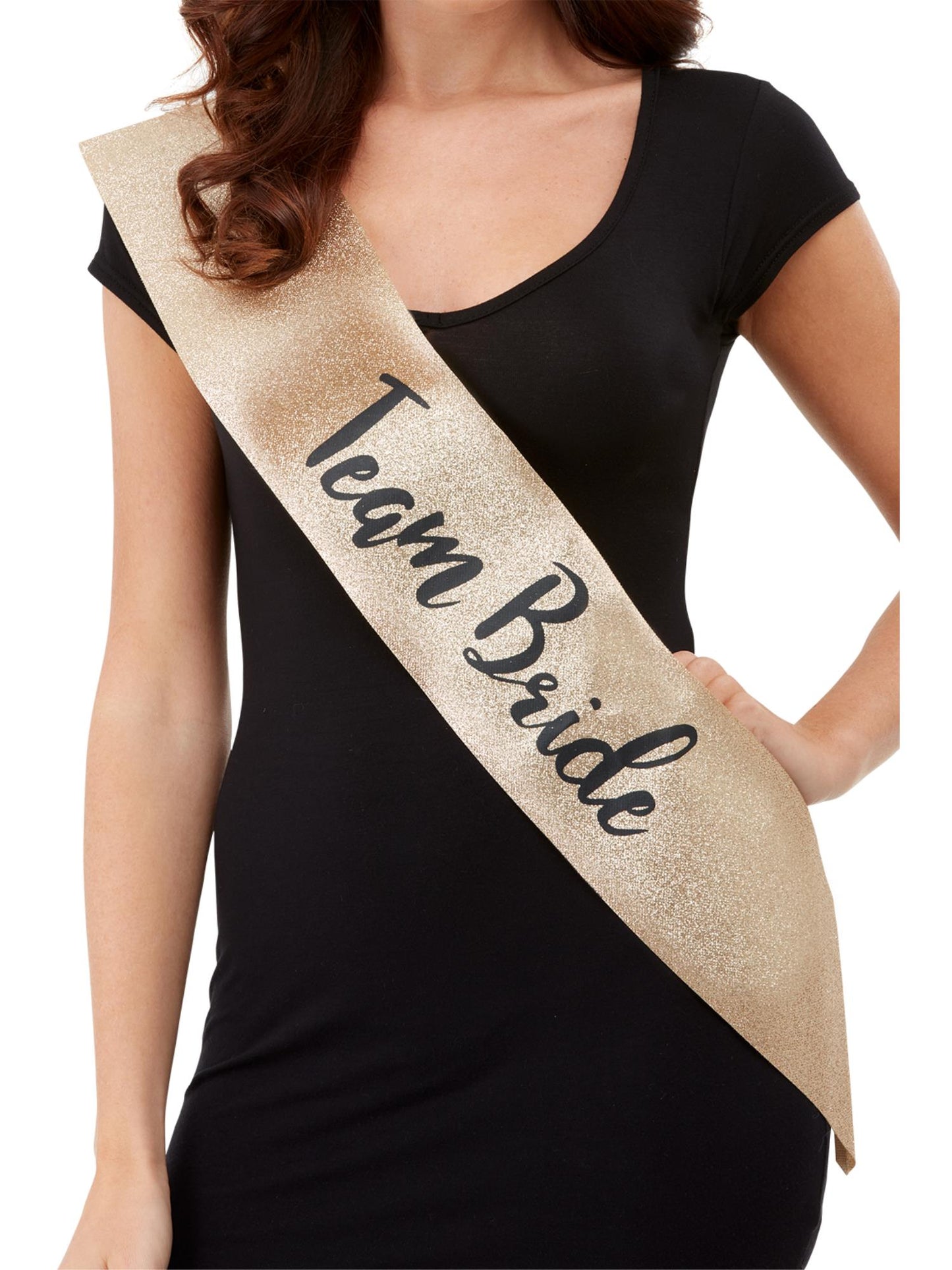 Smiffys HEN/STAG Deluxe Glitter Team Bride Sash, Gold & Black für Damen