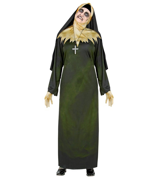 Dämonische Nonne Kostüm mit Robe, Kapuze und Schleier für Fasnacht und Halloween