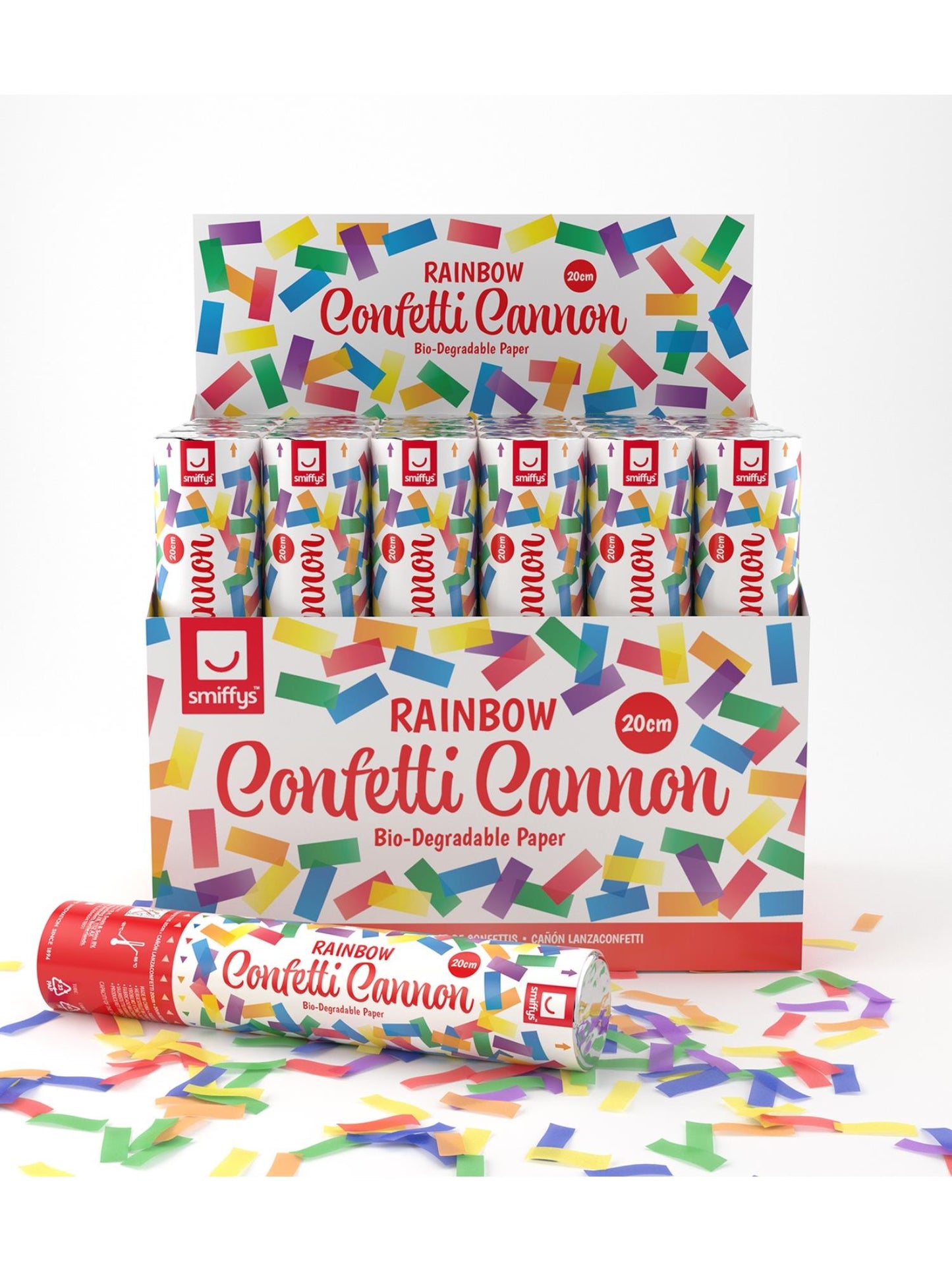 Smiffys 20cm Party Time Confetti Cannon, Rainbow, DB of 24 PG für Unisex