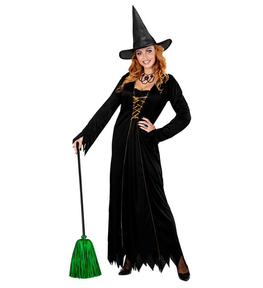Grüner Lametta Hexenbesen 92 cm für Fasnacht und Halloween