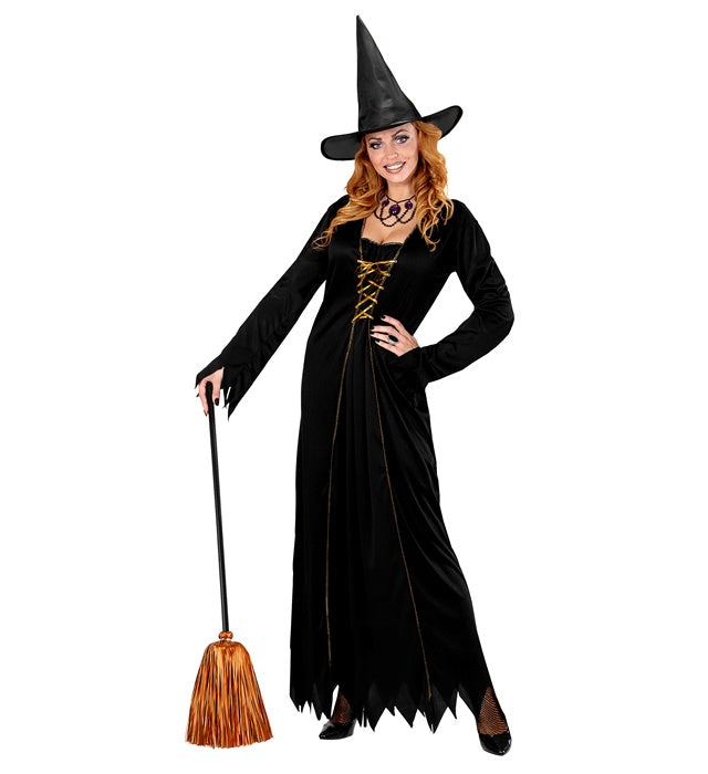 Oranger Lametta Hexenbesen 92 cm als Halloween-Accessoire