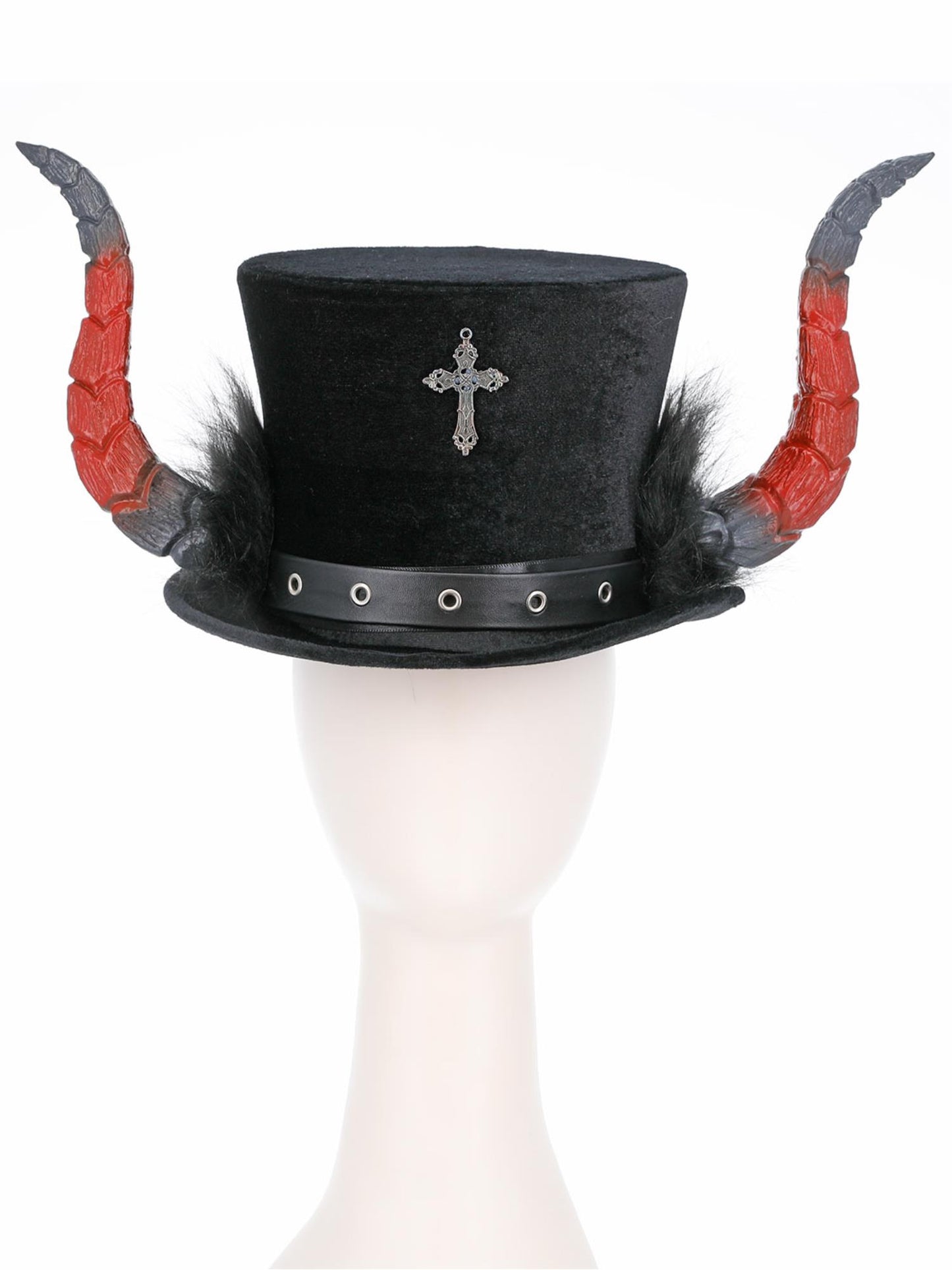 Smiffys Deluxe Devil Top Hat schwarz mit Hörnern und Marabou – Detailansicht