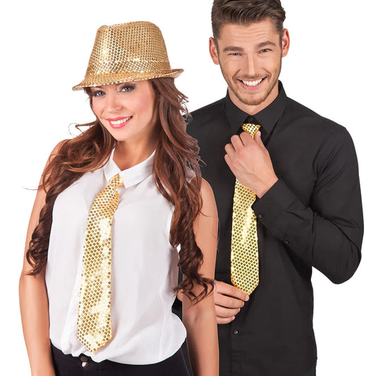 Boland Goldene Pailletten Krawatte Schlips 40 cm – Produktansicht