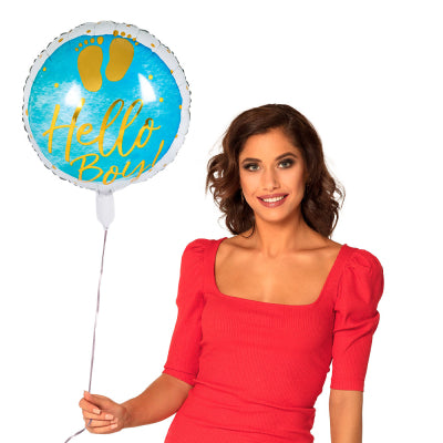 Boland Folienballon Hello Boy Blau Ø 45 cm für Babyparty Dekoration