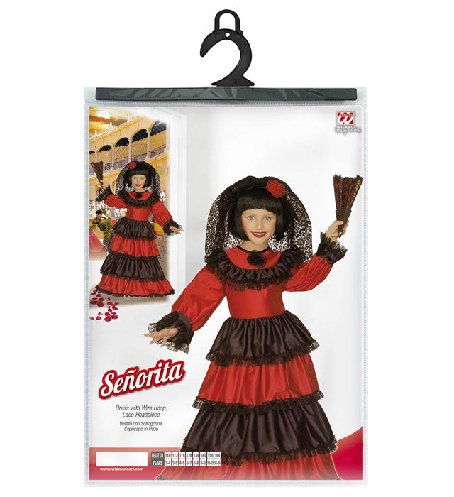 Señorita-Kleid mit voluminösem Petticoat und Spitzen-Kopfbedeckung für Fasnacht