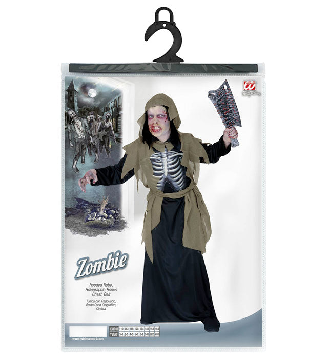 Zombie Tunika mit Kapuze und holographischen Knochen auf der Brust
