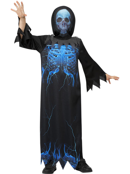 Smiffys Skeleton Reaper Kostüm für Kinder in Schwarz mit Robe und Maske mit Kapuze – Produktansicht