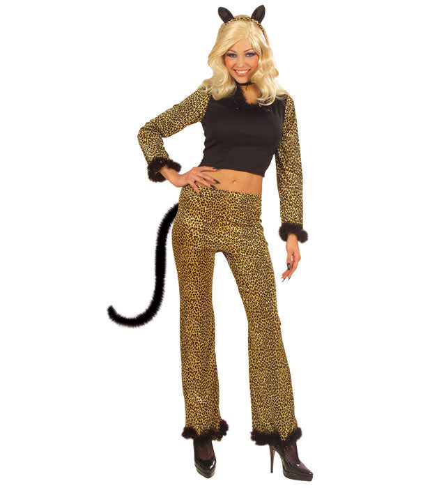 Leopard-Kostüm mit Top, Hose, Schwanz, Ohren und Halsband mit Juvel