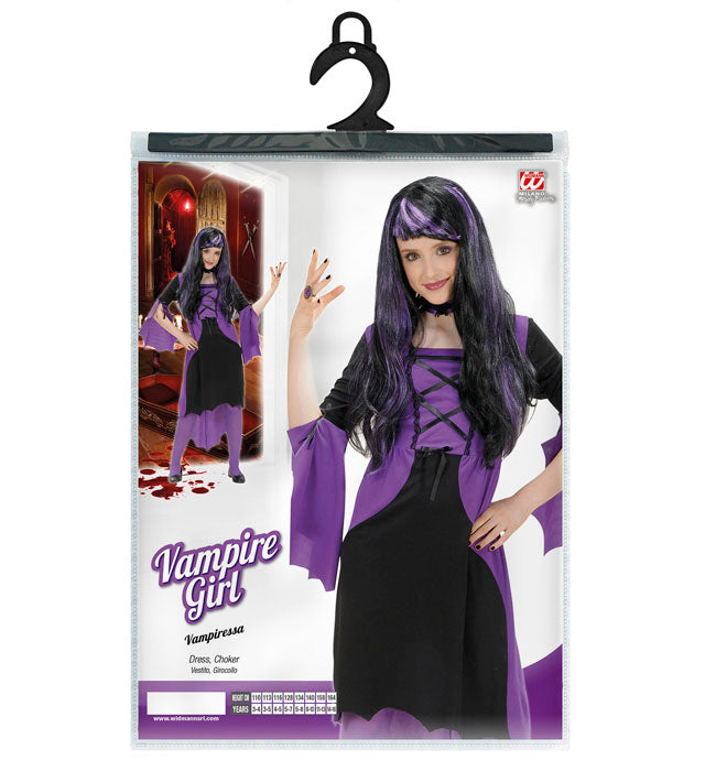 Schwarzes Vampirin Kostüm Kleid mit Halsband für Fasnacht