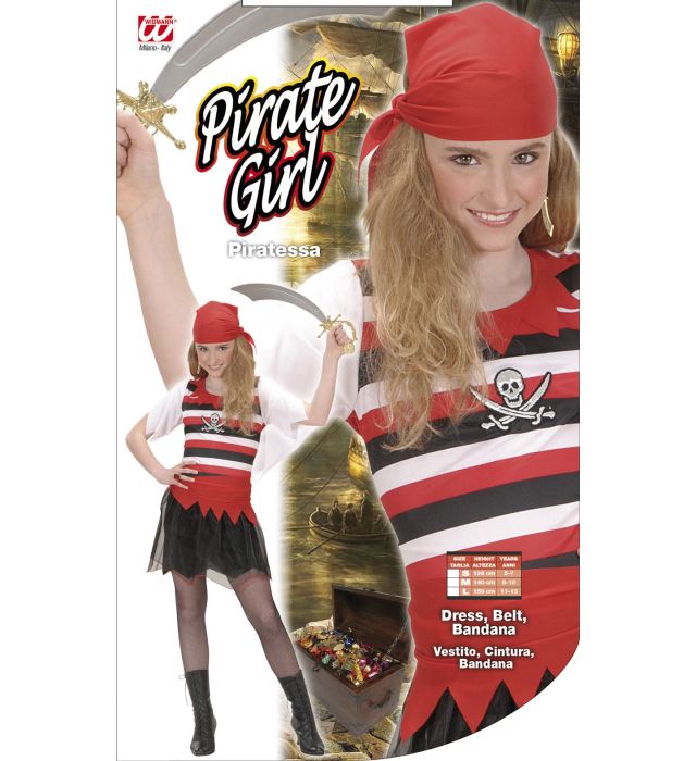 Piratin Kostüm bestehend aus Kleid, Gürtel und Kopftuch für Fasnacht und Karneval