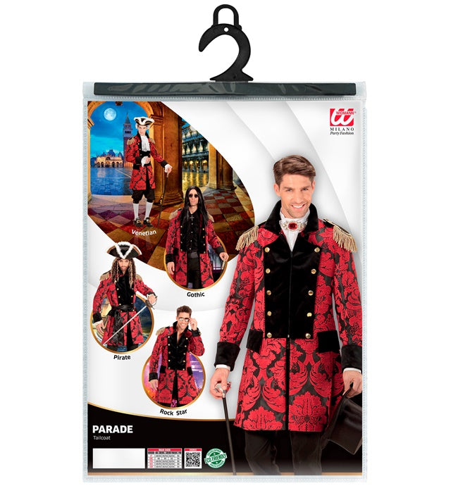 Roter Paradefrack aus Jacquard-Stoff für Herren, geeignet für Fasnacht und Karneval