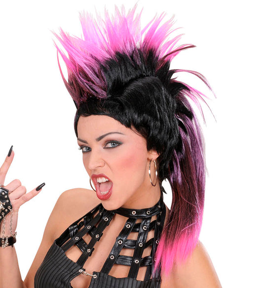 Bunte Punk-Perücke mit Pferdeschwanz in verschiedenen Farben als Fasnacht Kostümzubehör