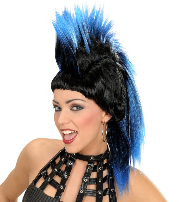 Bunte Punk-Perücke mit Pferdeschwanz in verschiedenen Farben als Fasnacht Kostümzubehör