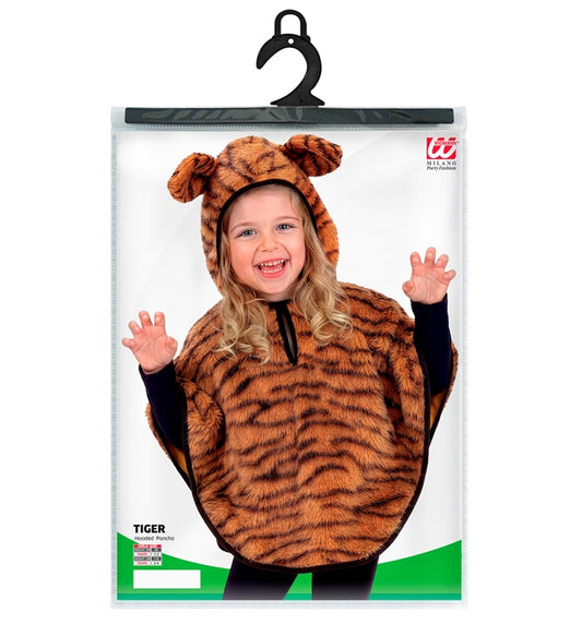 Tiger-Poncho aus plüschigem Material mit Kapuze und Tiger-Ohren