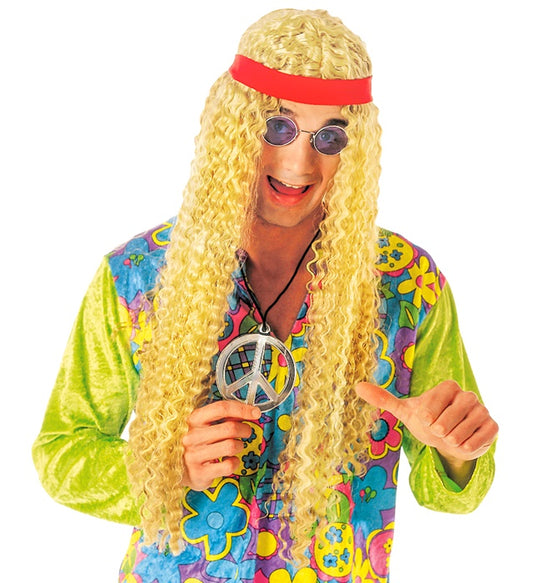 Bunte Hippie-Perücke mit Stirnband für Fasnacht und Karneval
