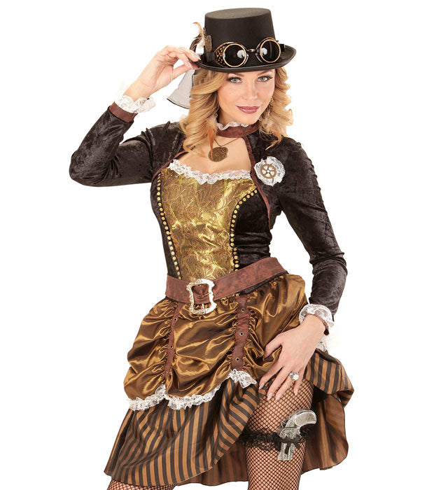 Steampunk Zylinder mit Brille und Zahnrad-Deko 12 cm für Fasnacht