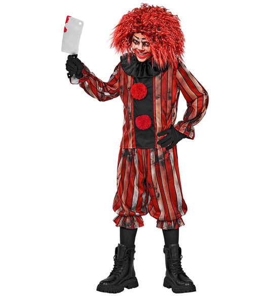 Böser Clown Kostüm bestehend aus Oberteil, Hose und Kragen für Fasnacht