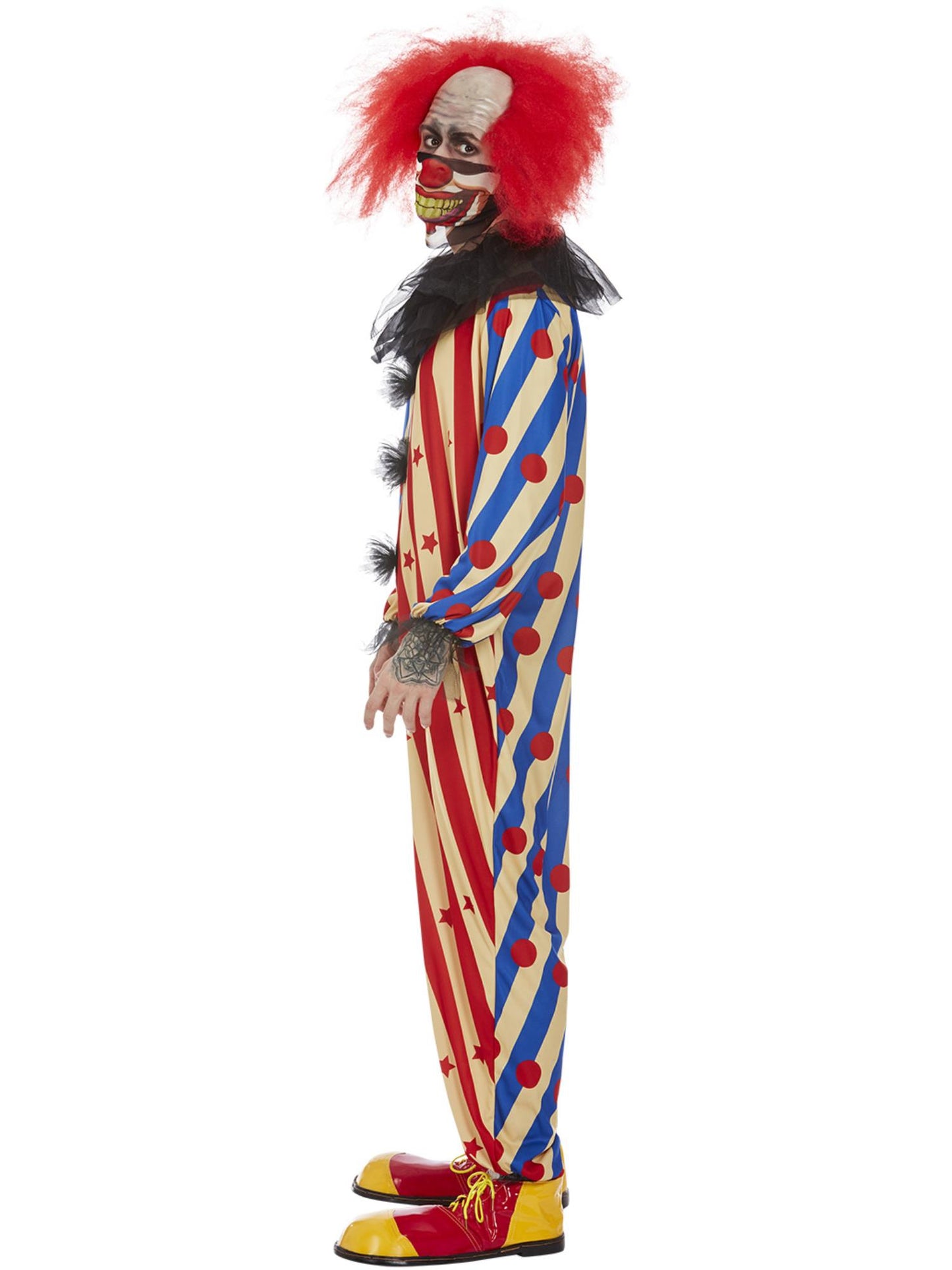 Smiffys Creepy Clown Kostüm Rot-Blau für Herren mit Maske – Seitenansicht