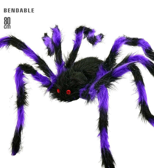 Schwarz-violette Deko-Spinne mit haarigen, biegsamen Beinen und 80 cm Spannweite