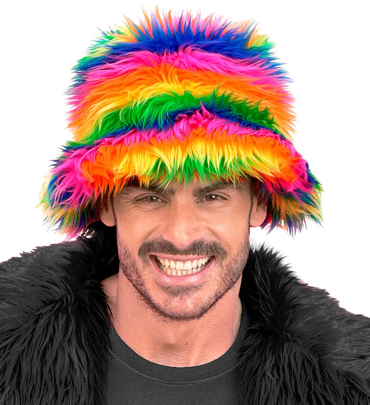 Regenbogen Plüsch Anglerhut Fischerhut Hut