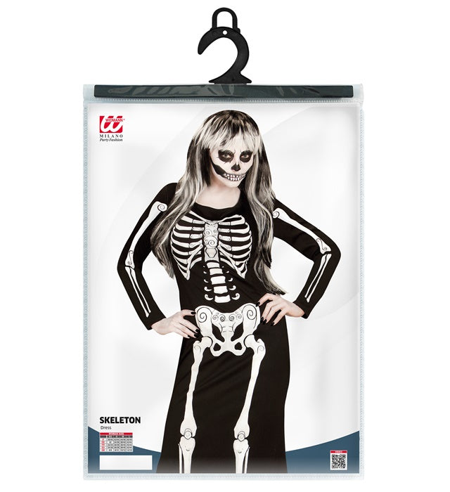 Elegantes Skelett-Kleid mit detailreichem Skelett-Print für Fasnacht und Karneval