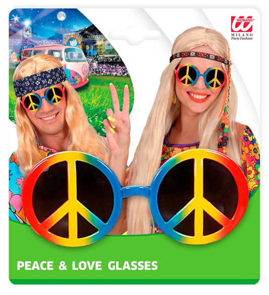 LOVE & PEACE Brille mit bunten Gläsern für Fasnacht und Karneval