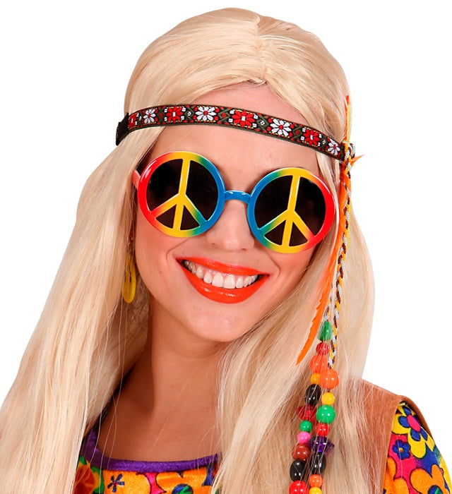LOVE & PEACE Brille mit bunten Gläsern für Fasnacht und Karneval