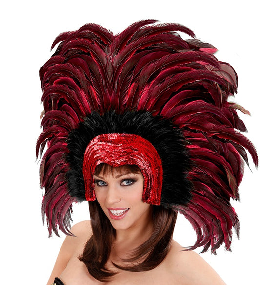 Roter Federkopfschmuck im Brazil-Stil für Fasnacht und Karneval