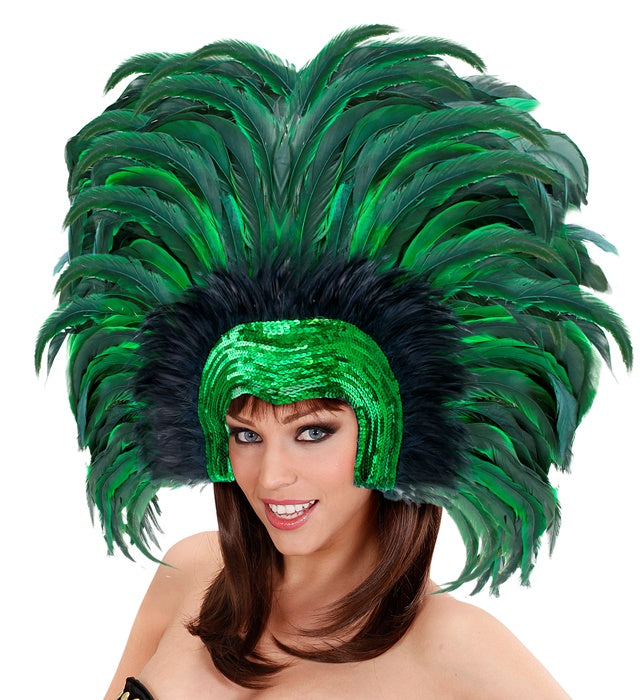 Grüner Federkopfschmuck im Brazil-Stil für Fasnacht und Karneval