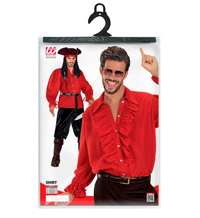 Rotes Rüschenshirt mit langen Ärmeln für Mittelalter- und Gothic-Kostüme