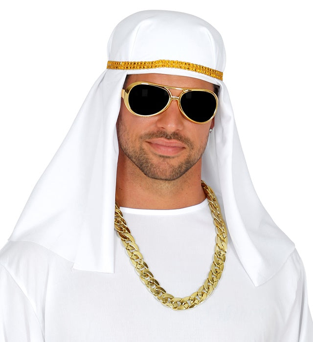 Arabisches Scheich-Kostüm mit Kopftuch, Kette und Brille für Fasnacht