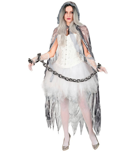 Schwarzer GHOSTLY SPIRIT Umhang mit Kapuze, 145 cm lang, Halloween-Kostümzubehör