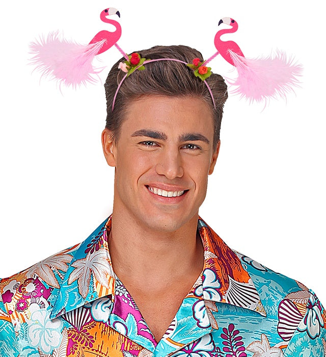 Flamingo Haarreif mit leuchtend pinken Flamingo-Details für Fasnacht und Karneval