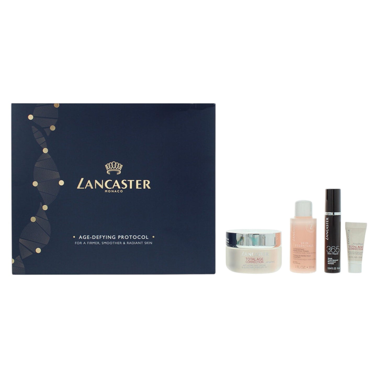 Set Lancaster: Skin Essentials, Hydration, Cleansing Toner, 30 ml + Total Age Correction, Anti Aging, Day, Cream, For Face, 15 SPF, 50 ml + Total Age Correction, Lightens skin, Serum, For Face, 3 ml + Total Age Correction, Anti Aging, Serum, For