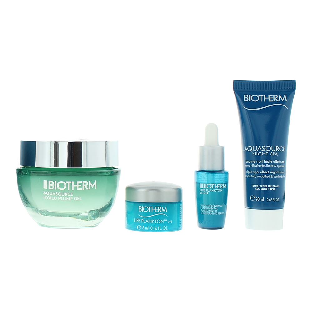Set Biotherm: Aquasource Night Spa, Hydrating, Night, Balm, For Face, 20 ml + Aquasource Hyalu, Hyaluronic Acid, Hydrating, Plumping, Day, Gel, For Face, 50 ml + Life Plankton, Anti-Ageing, Morning & Evening, Eye Cream, 5 ml + Life Plankton Elixir,