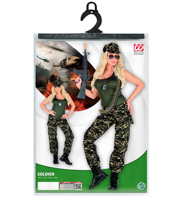 Soldatin-Kostüm bestehend aus Tanktop, Hose und Basecap für Fasnacht und Karneval