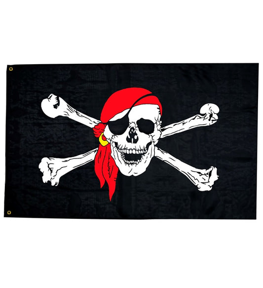 Piratenflagge 130x80 cm mit Totenkopf-Motiv auf schwarzem Hintergrund